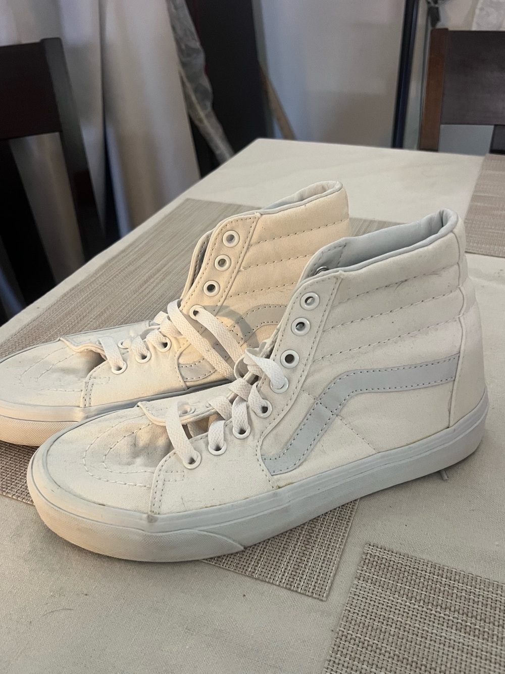Old School High-Top Vans Canvas Sneakers in Off-White